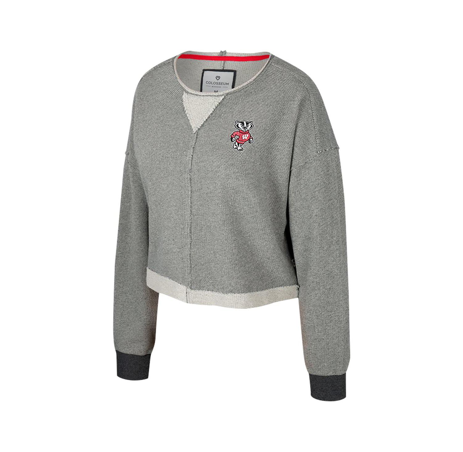 Women's Charcoal Wisconsin Badgers Magnum Scoop Neck Cropped Pullover Sweatshirt