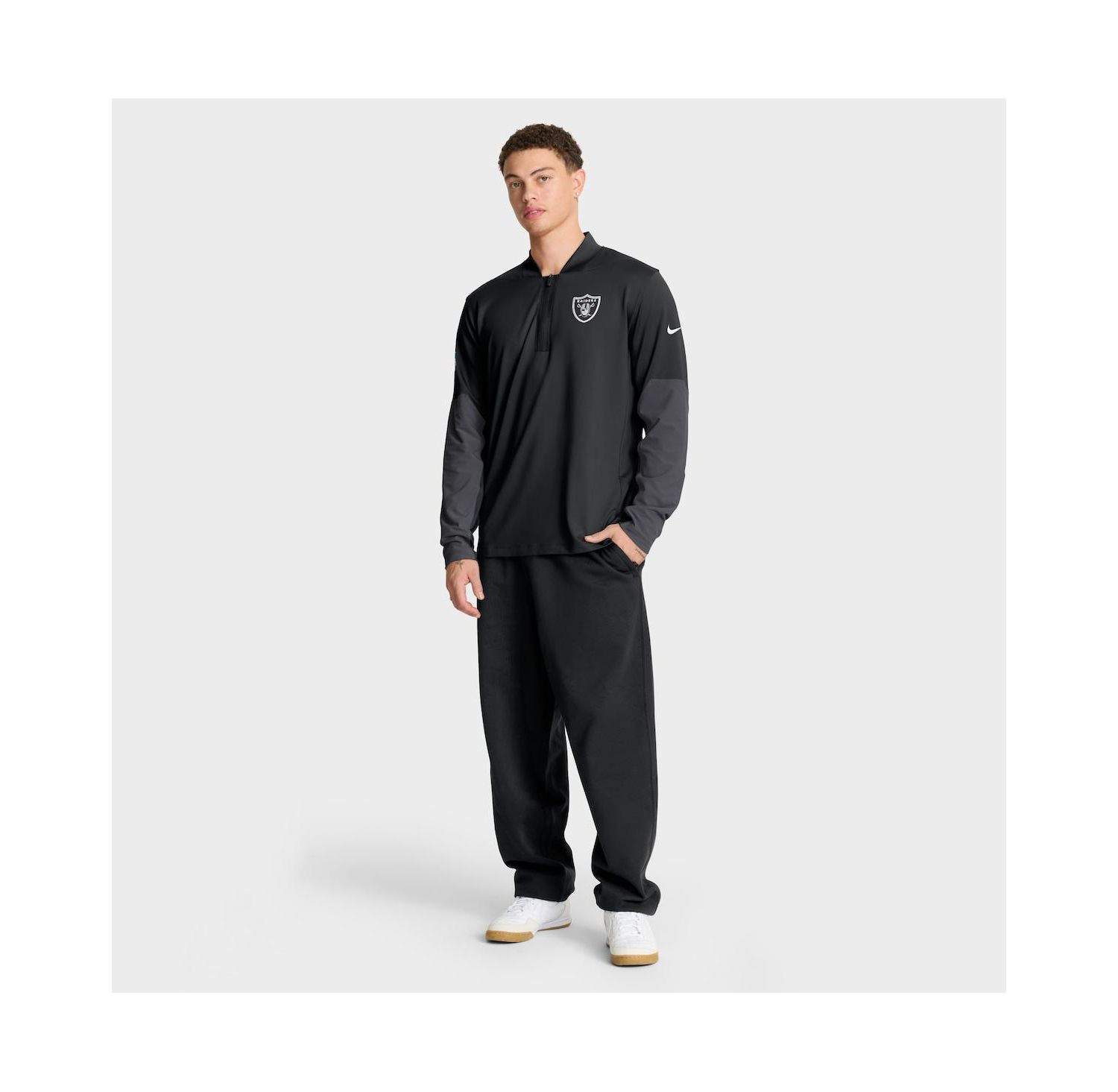Men's Black Las Vegas Raiders Sideline Feel The Pressure Performance Half-Zip Pullover