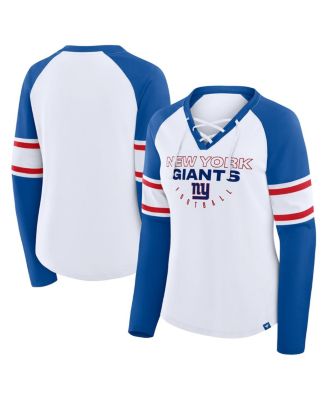Fanatics - Women's White/Royal New York Giants Redzone Blitz Package Raglan Lace-Up V-Neck Long Sleeve T-shirt