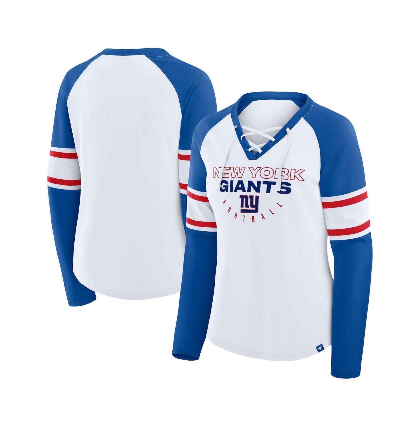 Женская футболка Fanatics White/Royal New York Giants Redzone Blitz Package Raglan Lace-Up V-Neck Long Sleeve — фото 1