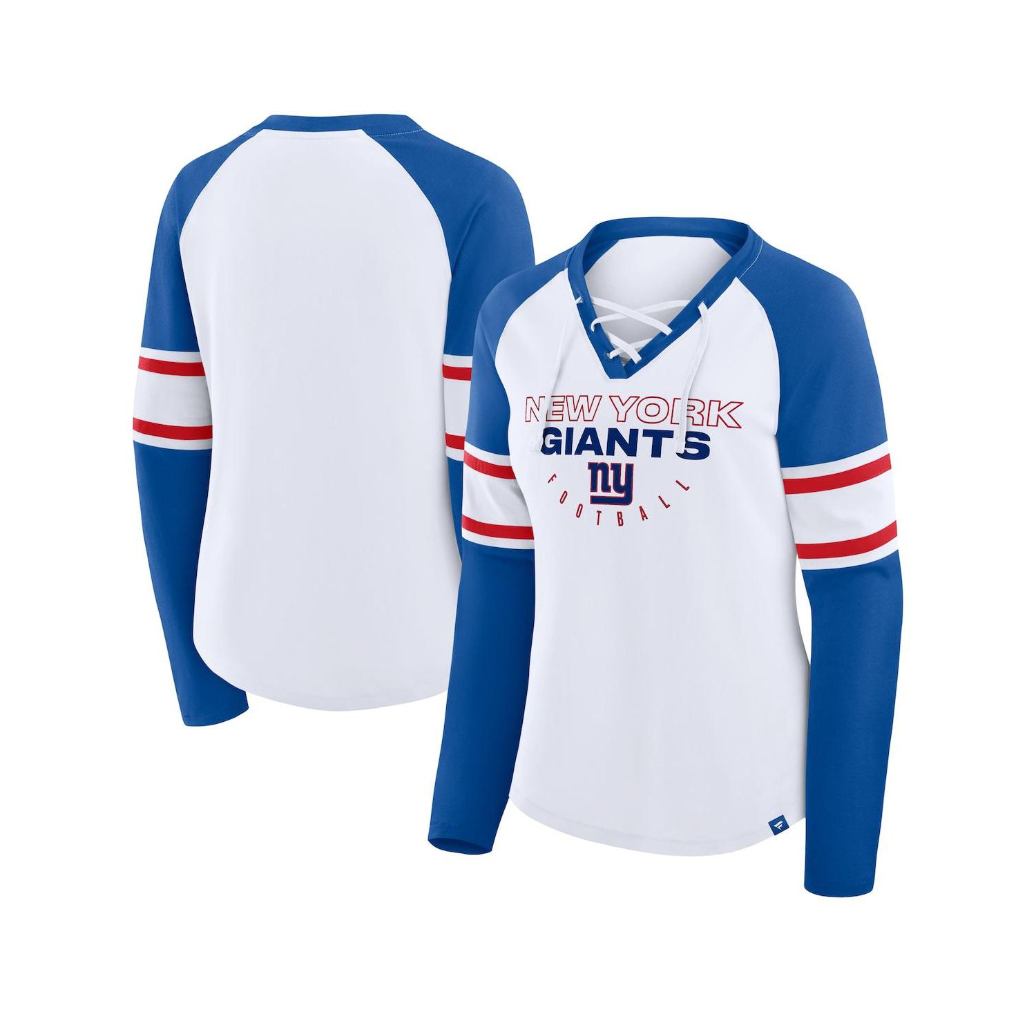 Women's White/Royal New York Giants Redzone Blitz Package Raglan Lace-Up V-Neck Long Sleeve T-Shirt