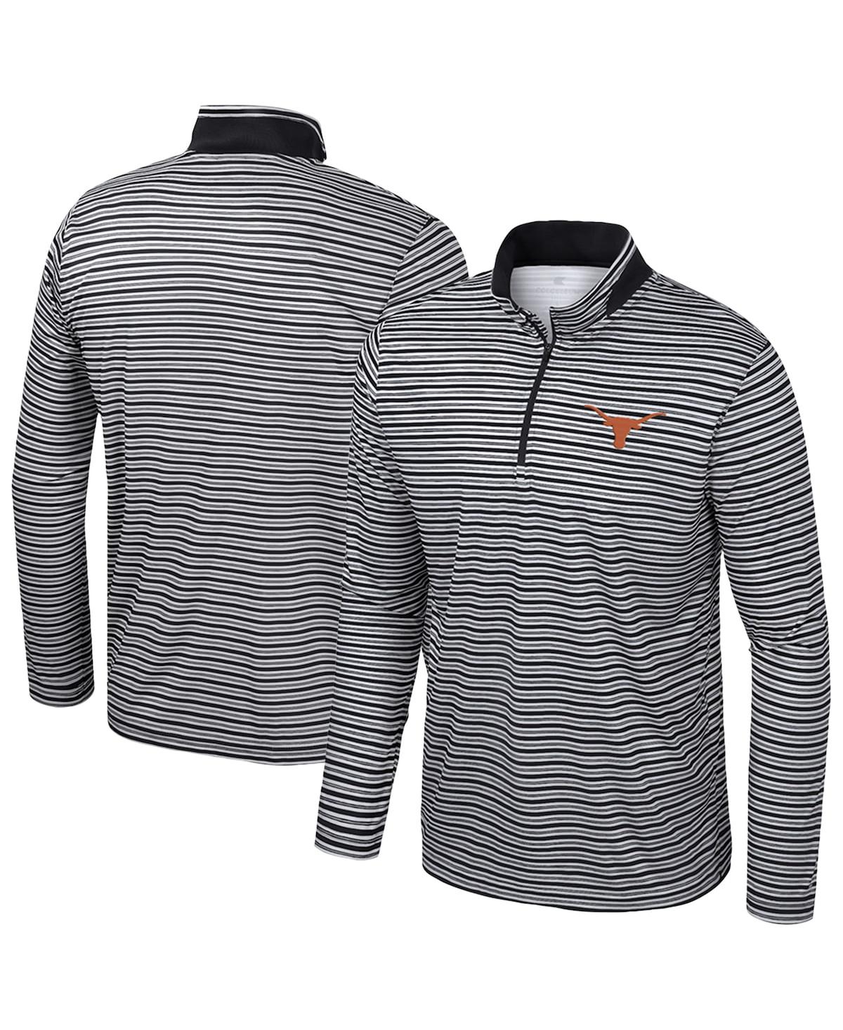 Colosseum Men's Black Texas Longhorns Striped Quarter-zip Sweatshirt In Multi