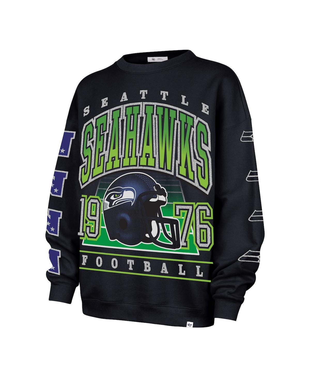 '47 Brand Women's College Navy Seattle Seahawks Go Big Oversized Pullover Sweatshirt
