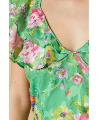 Women's Ruffle Sleeve Jacquard Midi Dress