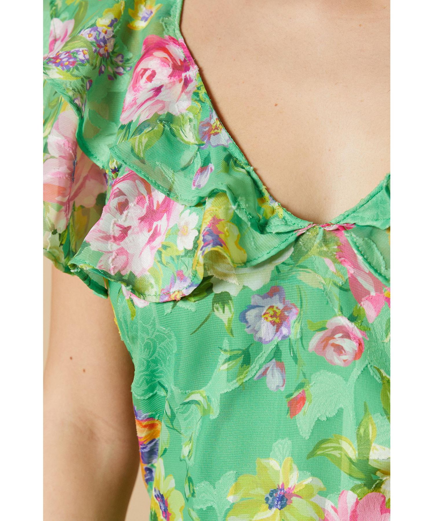 Women's Ruffle Sleeve Jacquard Midi Dress