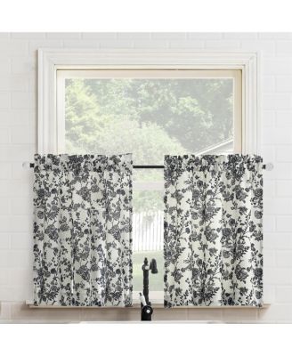 Elodie Tonal Botanical Semi-Sheer Rod Pocket Kitchen Curtain Tier Pair