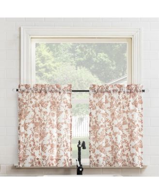 Elodie Tonal Botanical Semi-Sheer Rod Pocket Kitchen Curtain Tier Pair