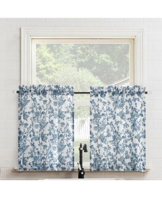 Elodie Tonal Botanical Semi-Sheer Rod Pocket Kitchen Curtain Tier Pair