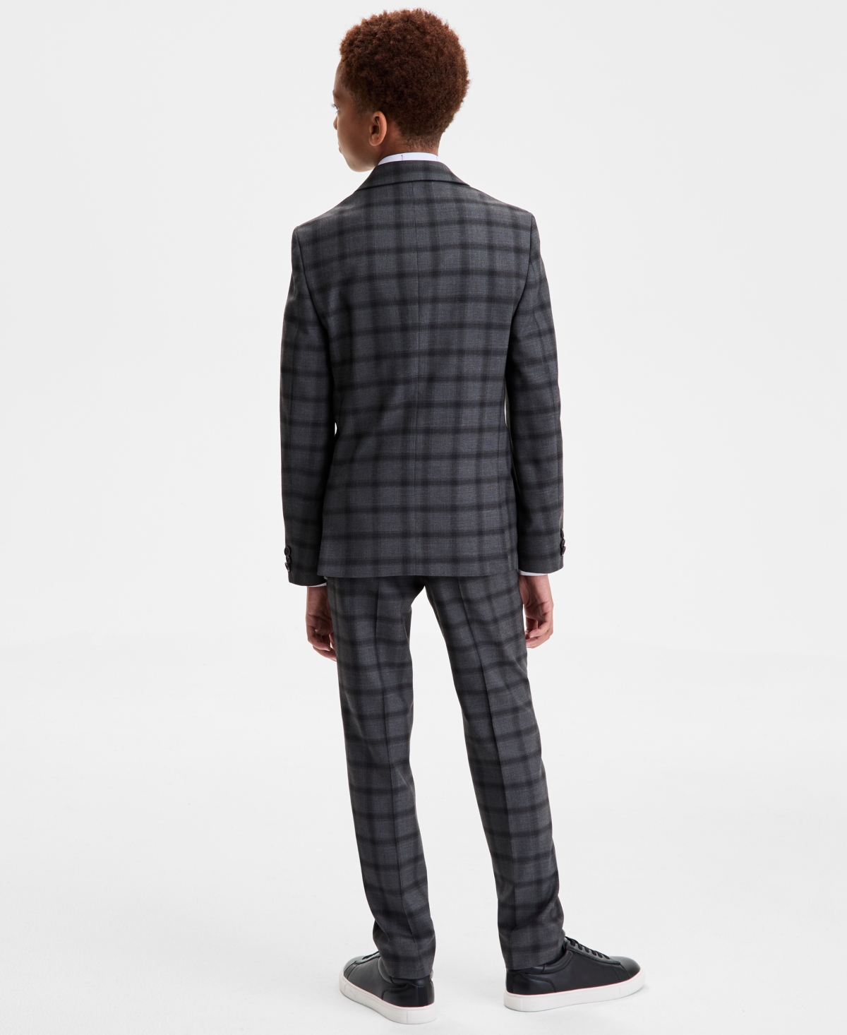 Kenneth Cole Reaction Big Boys 2-piece Plaid Pattern Suit Set In Black