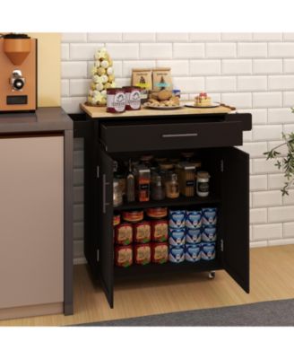 CASAINC Rubber Wood Top Rolling Cart with Drawer, Cabinet & Rack Kitchen Island