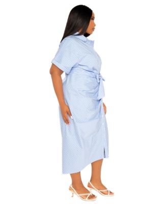 Women's Plus Size Tie Waist Stripe Shirt Dress