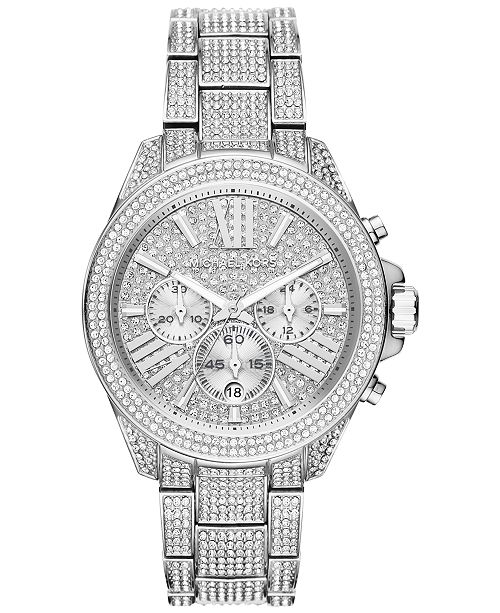 Michael Kors Women S Chronograph Wren Pave Accent Stainless Steel Bracelet Watch 42mm Mk6317 Reviews Watches Jewelry Watches Macy S