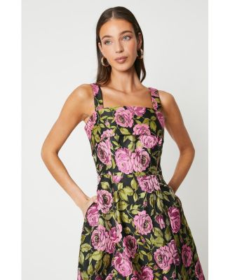 Wide Strap Jacquard Midi Dress