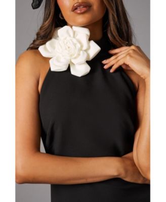 Petite High Neck Corsage Midi Dress