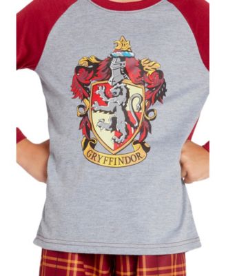 Big Boys Plaid Hogwarts Houses Crest Raglan 2PC Pajama Set - Gryffindor Hufflepuff Slytherin Ravenclaw