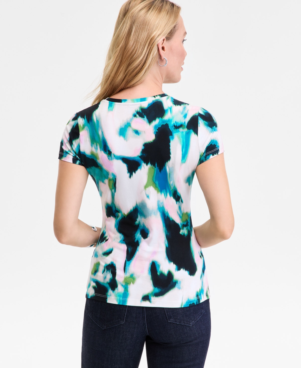 Inc International Concepts Women's Printed Crewneck Short-sleeve T-shirt, Macy's Exclusive In Blue