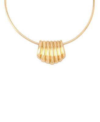 Gold Ribbed Tube Statement Wire Necklace