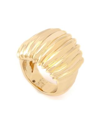 Gold Ribbed Tube Band Ring