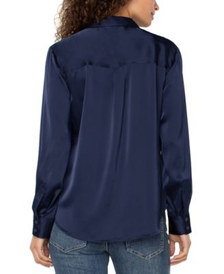 Women's Long-Sleeve Button-Front Satin Shirt