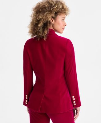 Tahari Asl Womens Velvet Single Button Blazer Sequinned Cowl Neck Top Velvet Flare Pants In Purple