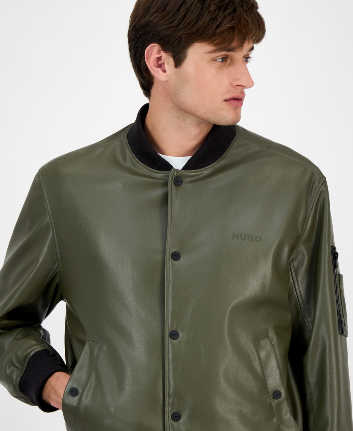 Hugo Boss Hugo By  Men's Balamo Faux Leather Bomber Jacket In Green