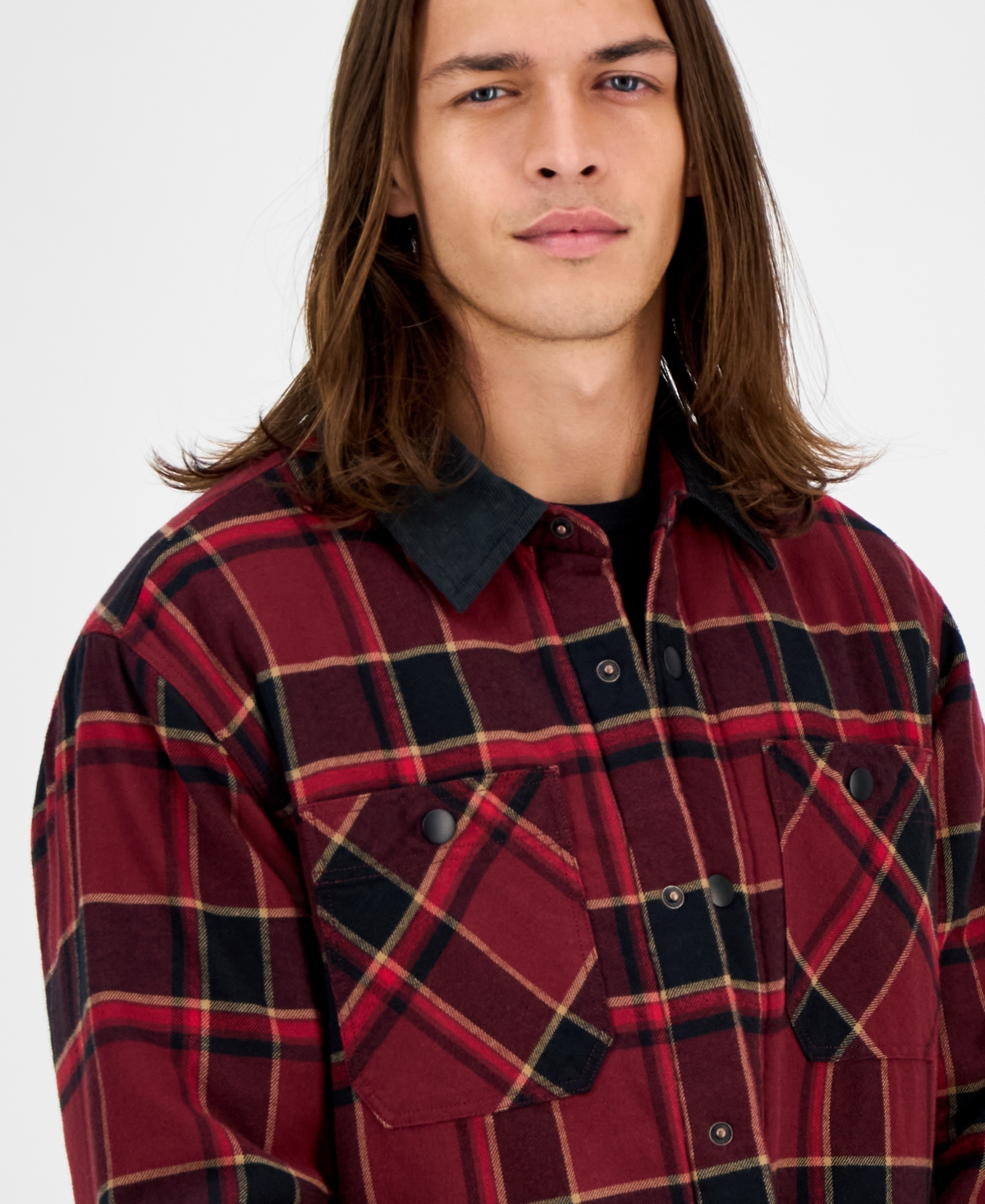Sun + Stone Men's Gurley Long Sleeve Snap-front Plaid Shirt Jacket, Macy's Exclusive In Brown