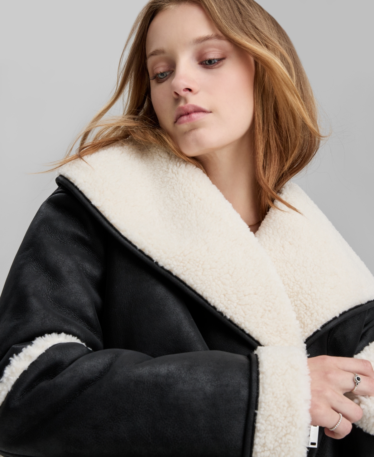 And Now This Petite Long Sleeve Sherpa Jacket, Macy's Exclusive In Black