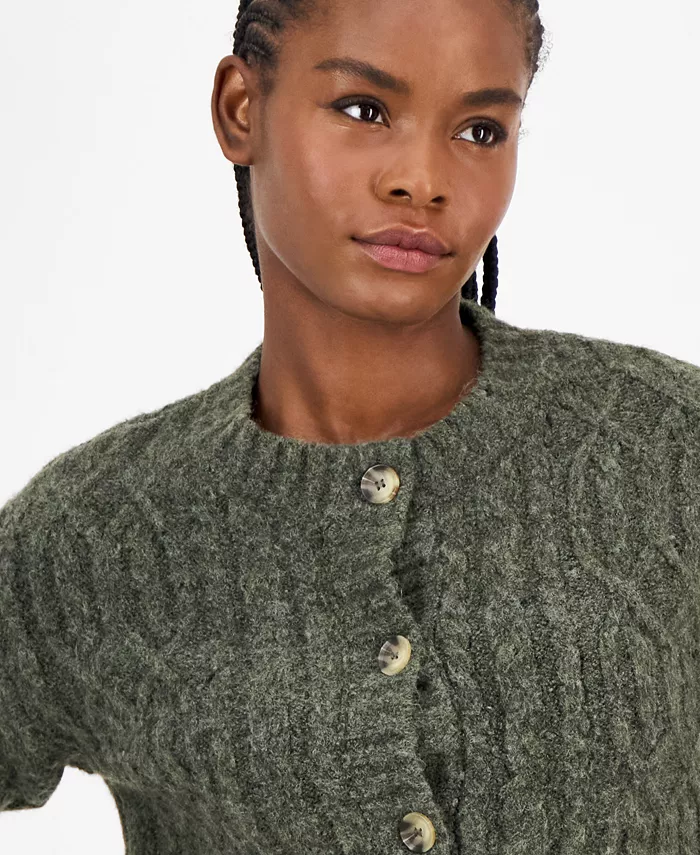 Women's Flecked Cable-Knit Cropped Cardigan - thumbnail 3