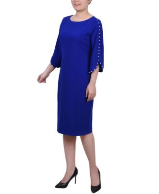 Petite 3/4 Sleeve Pearl Detail Dress