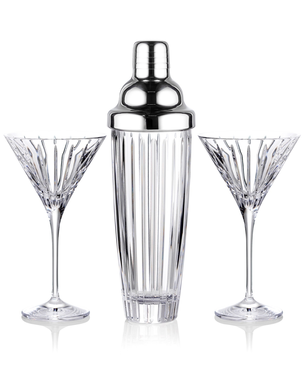 Marquis By Waterford Herald Cocktail Shaker And Martini Glasses, Set Of 3 In Transparent