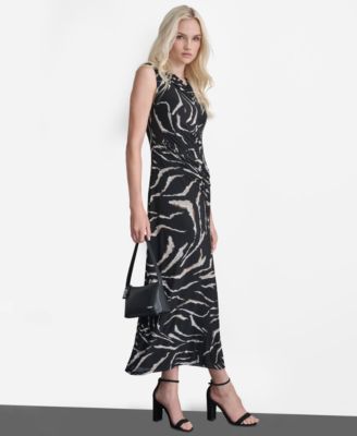 Women's Sleeveless Cowl Neck Ruched Long Dress