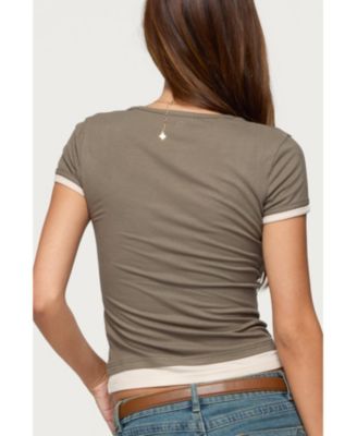 Women's Saige Contrast Layered Ribbed T Shirt