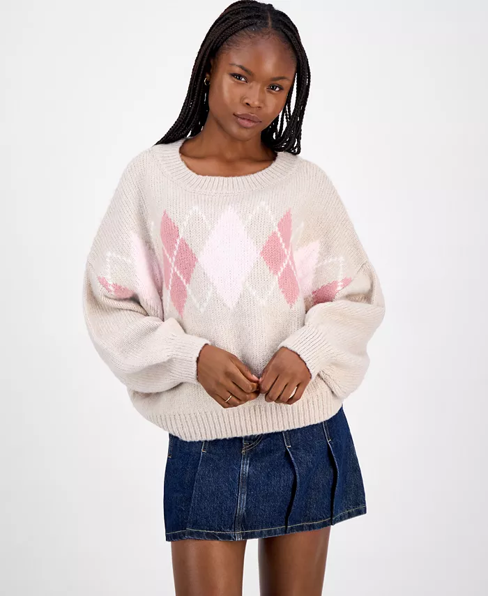 Juniors' Slouchy Balloon-Sleeve Crewneck Sweater