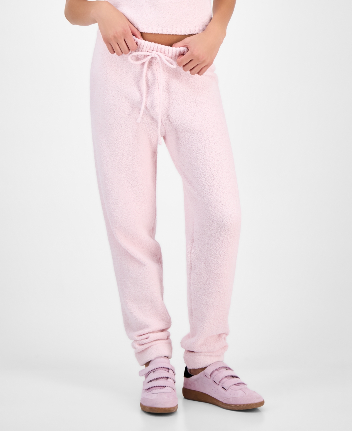 Hippie Rose Juniors' Teddy-knit Drawstring Jogger Pants In Pink