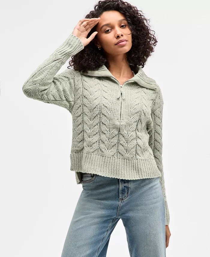 Juniors' Chenille Cable-Knit Half-Zip Sweater - thumbnail 9