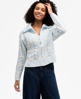 Hippie Rose Juniors' Chenille Cable-Knit Half-Zip Sweater - Macy's