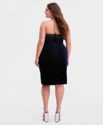 Trendy Plus Size Strapless Rhinestone Dress