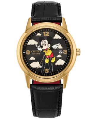 Citizen - Disney | Macy's Unisex Soaring High Mickey Mouse Black Leather Strap Watch 40mm