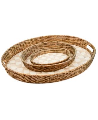 Mocha Check Enamel Rattan Small Tray