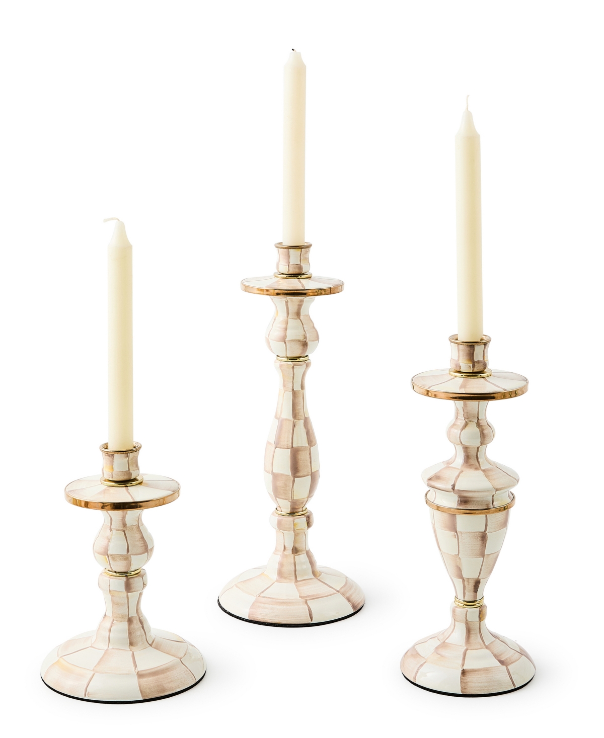 Mackenzie-childs Mocha Check Small Candlestick In Multi