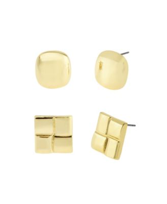 Gold Vintage Square Button Duo Earring Set