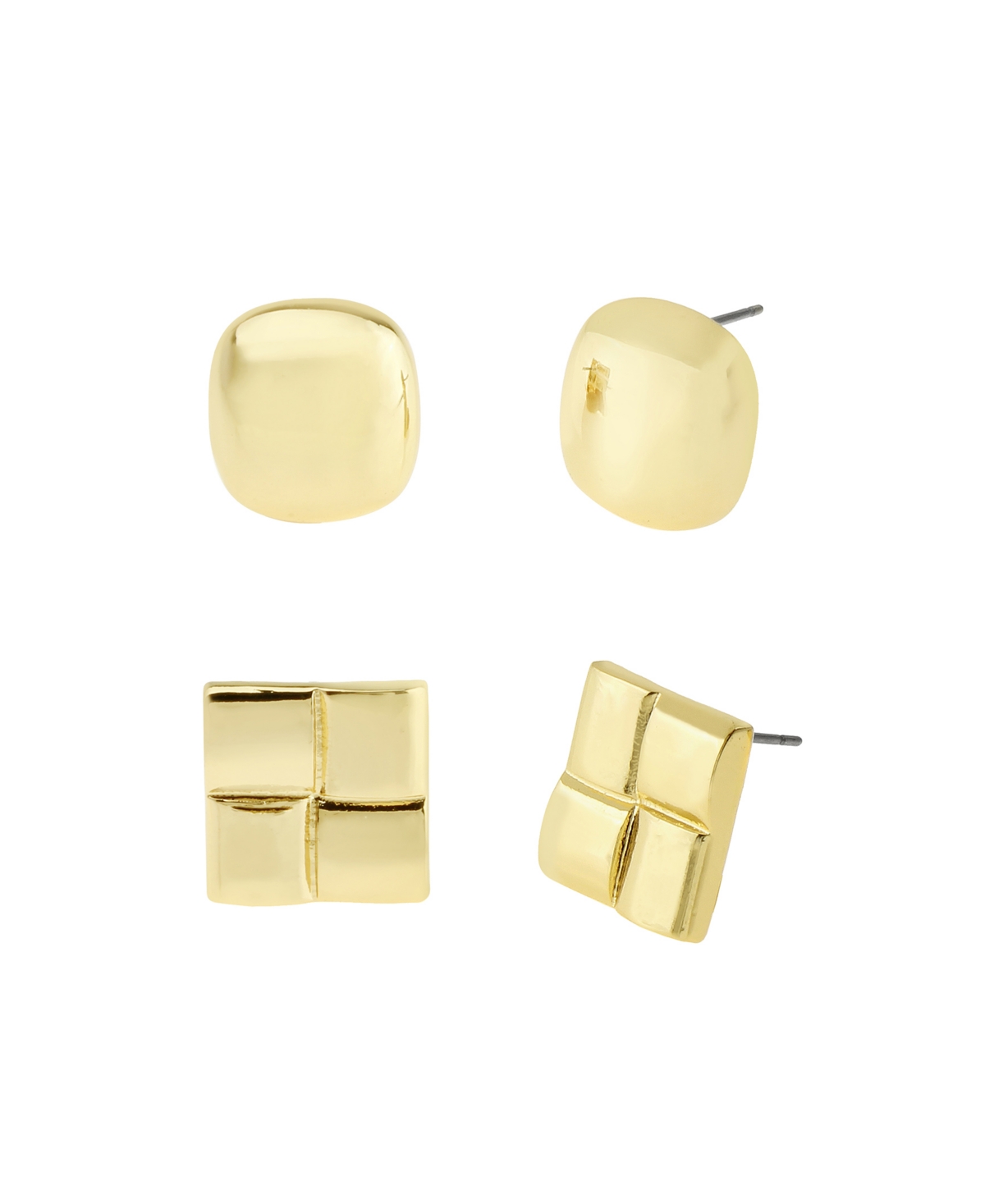 Steve Madden Gold Vintage Square Button Duo Earring Set