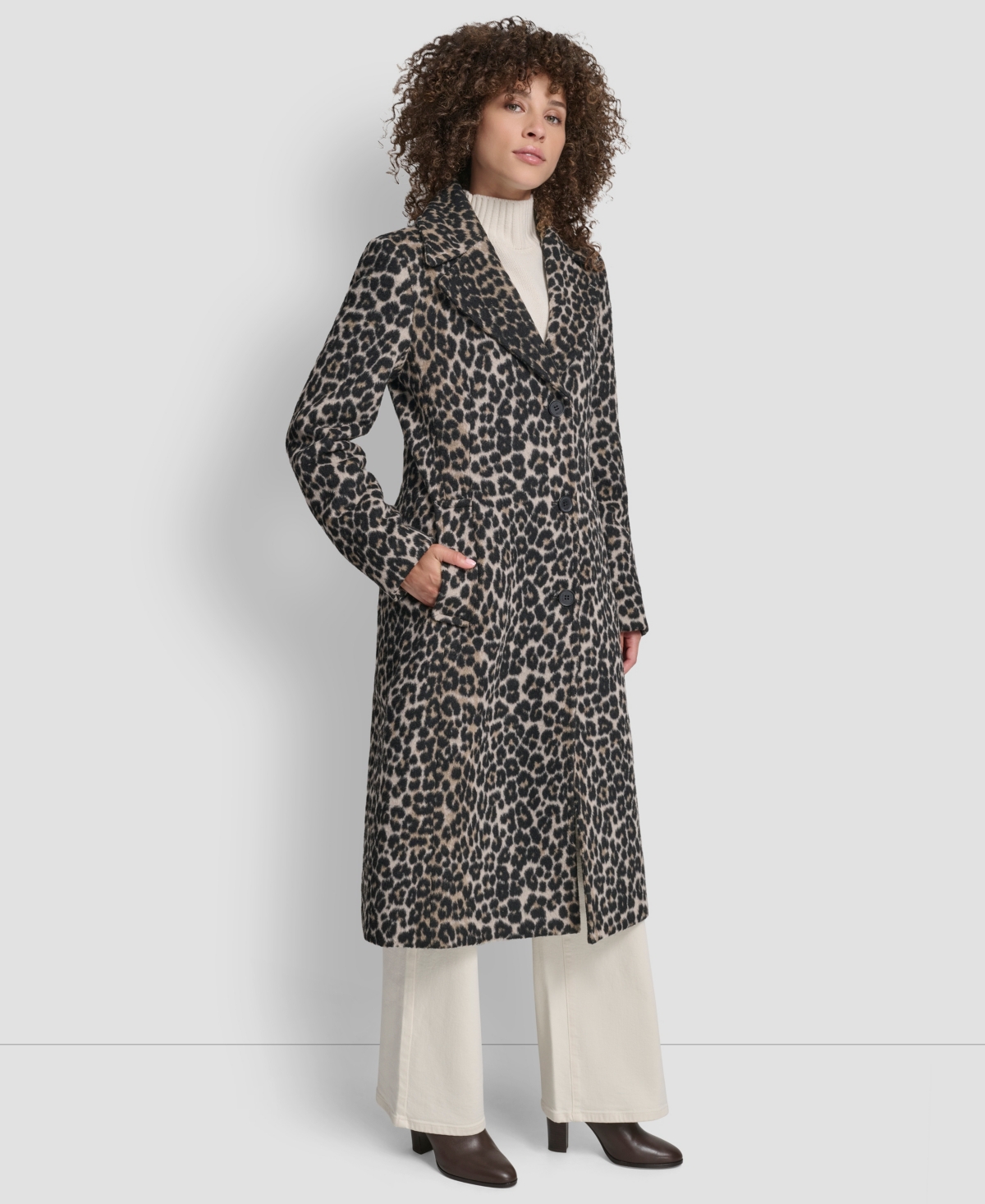 Dkny Women's Maxi Boucle Notch Collar Coat In Brown