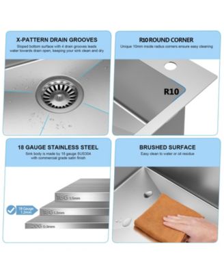 Kitchen Sink SUS304 Stainless Steel 18 Gauge Single Deep Bowl Family and Farmhouse Sink with Accessories 33"x22"x9"