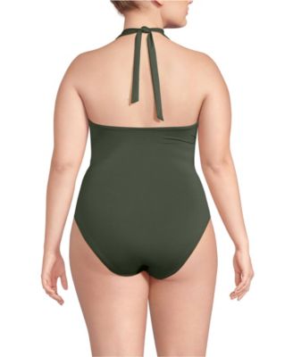 Women's Sculpting Suit Plunge Halter High Leg One Piece Swimsuit