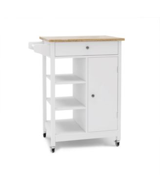 Rolling Kitchen Cart with Adjustable Shelves, Towel Rack and Rubber Wood Top