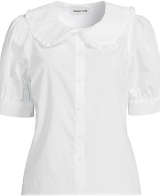 Women's Carefree Cotton Puff Sleeve Statement Collar Shirt