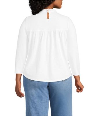 Women's Plus Size 3/4 Sleeve Cotton Slub Lace Trim Top