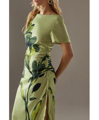 Women's Placement Print Crinkle Midi Satin Dress
