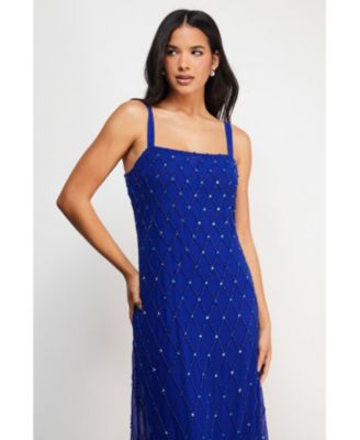 Hand Embellished Fringe Hem Midi Dress